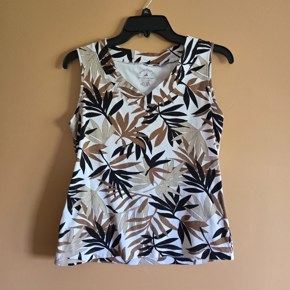 White Stag Leaf Print Tank